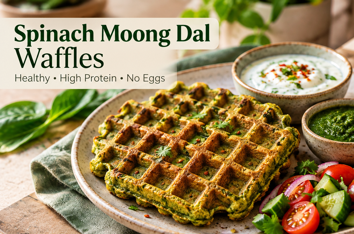 🥬 Spinach & Moong Dal Waffles
